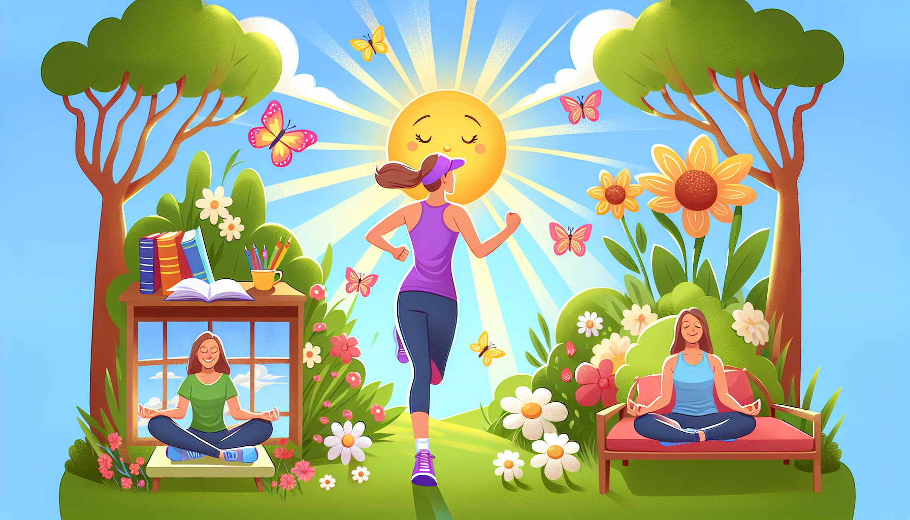 An illustration of a person practicing positive habits in their daily life.