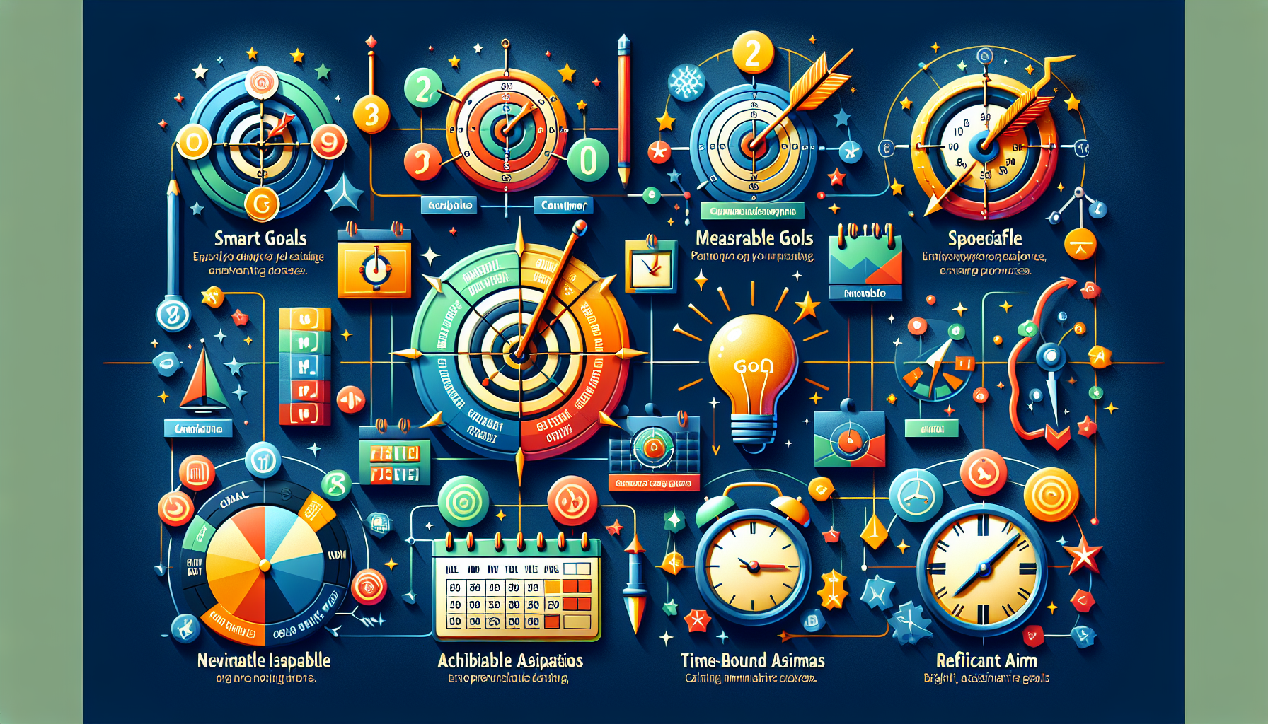 An illustration of various SMART goals examples for employee performance improvement.